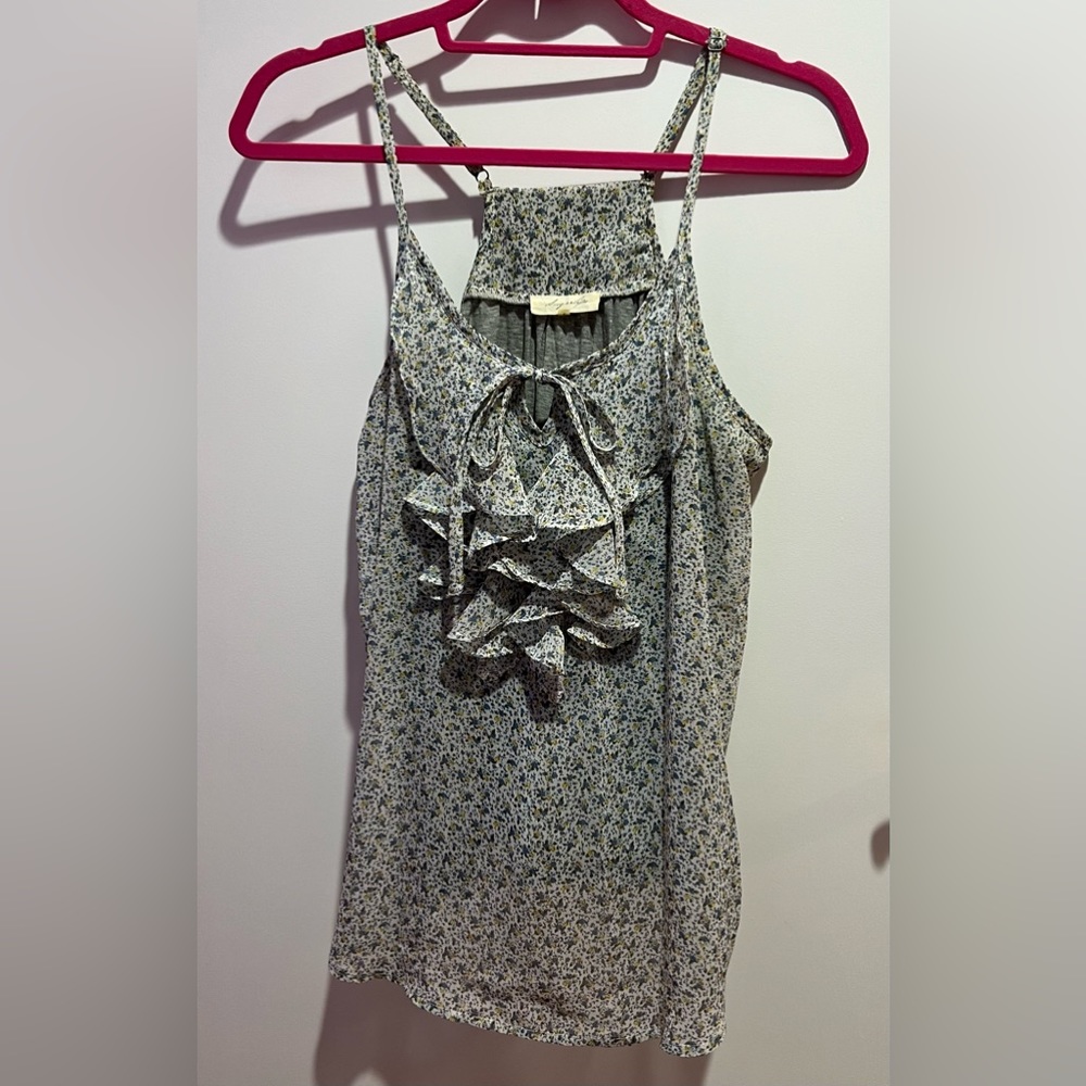 Sugarlips Sleeveless Floral Blouse Tank Top with Ruffle and Tie